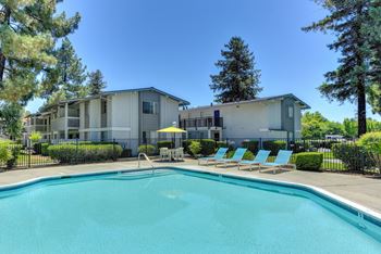 Swimming pool with lounge chairs